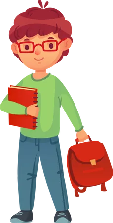 Primary School Kid Happy Cute Boy With Backpack And Books In Uniforms Illustration