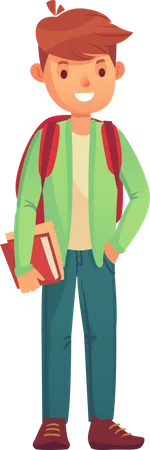 High School Student With Books And Backpack Illustration