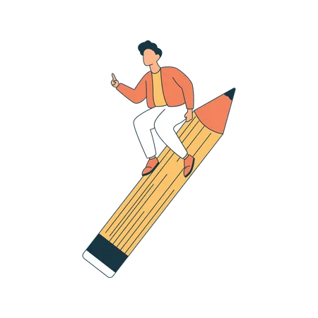 High school boy surfing on giant pencil  Illustration