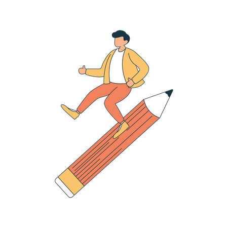 High school boy surfing on giant pencil  Illustration