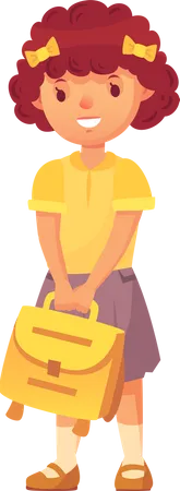 Primary School Kid Happy Cute Girl With Backpack And Books In Uniforms Illustration