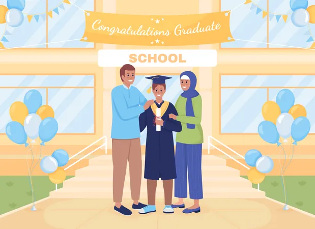 High school graduate and parents Illustration