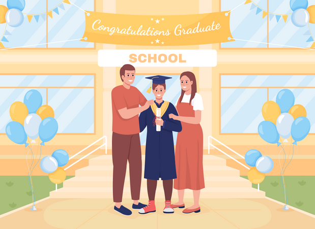 High school graduate with Parents  Illustration