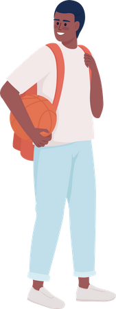 High school student with basketball and backpack  Illustration