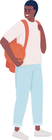 High school student with basketball and backpack Illustration