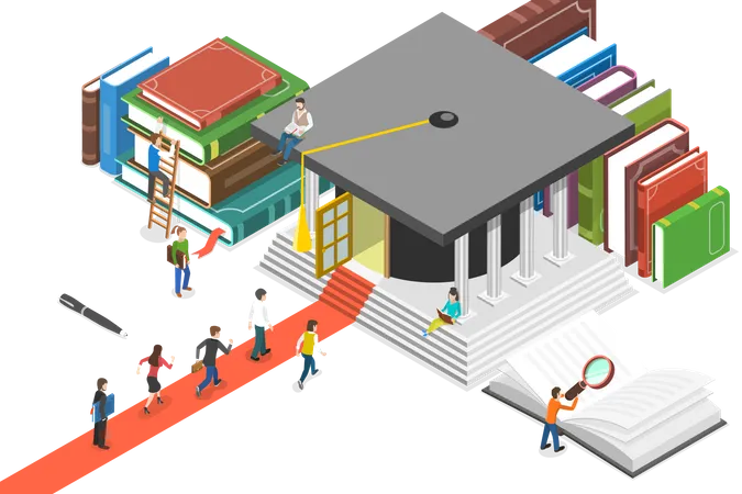 3 D Isometric Flat Vector Conceptual Illustration Of Higher Education College Education Study Process Illustration
