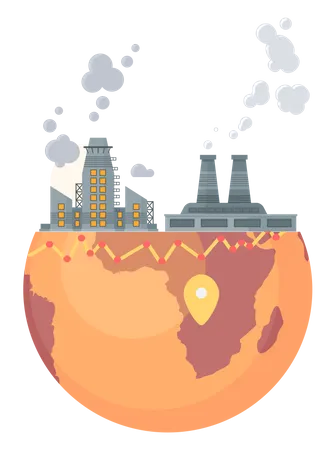 Highly polluting factory with smoking towers  Illustration