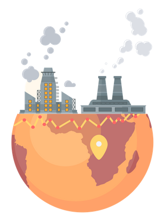 Highly polluting factory with smoking towers  Illustration