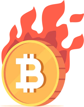 Fiery Bitcoin Coin Engulfed In Flames Symbolizing The Volatile Nature Of Cryptocurrency Representing Value Investment And The Potential For Both Growth And Risk Cartoon Vector Illustration Illustration