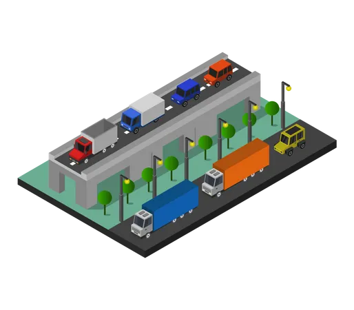 Highway and over bridge  Illustration