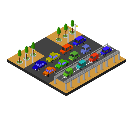 Highway and over bridge  Illustration