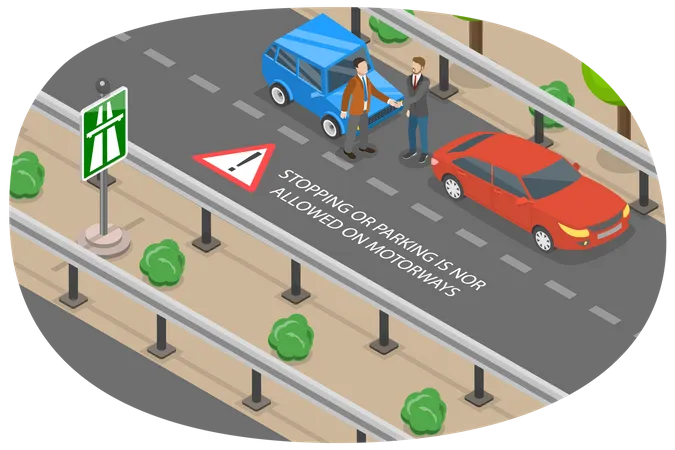 3 D Isometric Flat Vector Conceptual Illustration Of Highway Parking Denial Safety Car Driving Tips And Rules Illustration