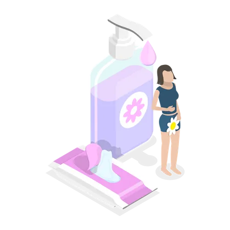Ilustracion Conceptual De Vector Plano Isometrico 3 D De Higiene Femenina Producto De Cuidado Intimo Ilustración