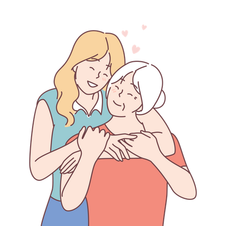 Hija abrazando a su madre  Ilustración