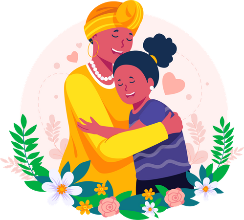 Hija abrazando a su madre con amor  Ilustración