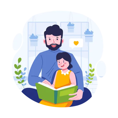 Hija leyendo un libro con su padre  Ilustración