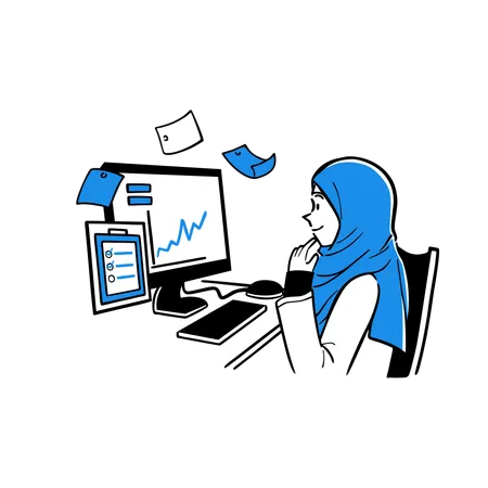 Hijab Accountant working on accounts  Illustration