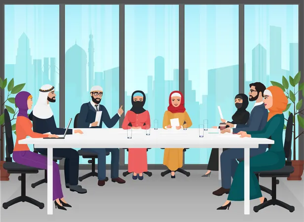 Hijab business people meeting at office  Illustration