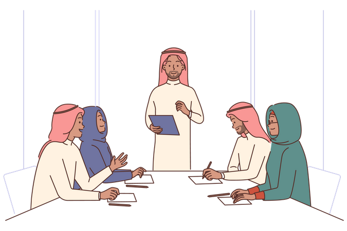 Hijab business people talking in meeting  Illustration