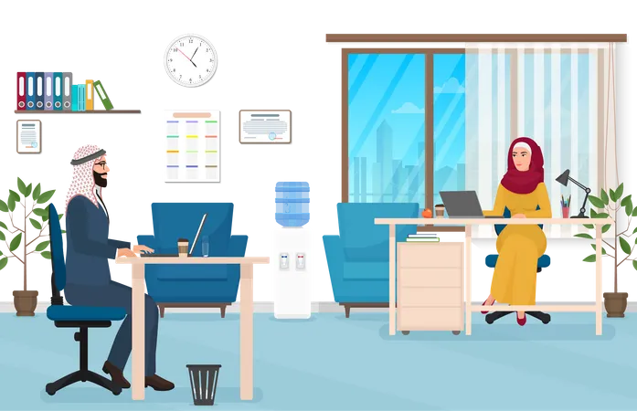 Hijab business people working in office  Illustration