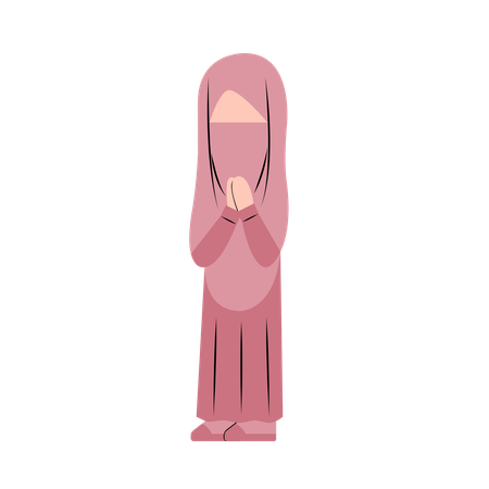 Chica hijab con gesto de saludo Eid  Ilustración
