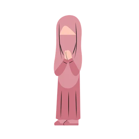 Chica hijab con gesto de saludo Eid  Ilustración