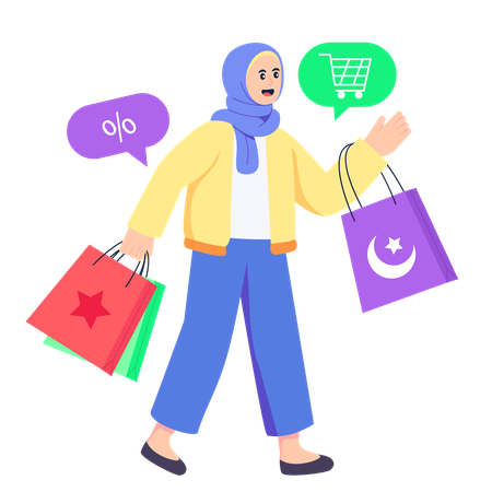 Chica hijab haciendo compras Eid  Ilustración