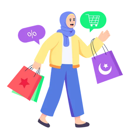 Chica hijab haciendo compras Eid  Ilustración