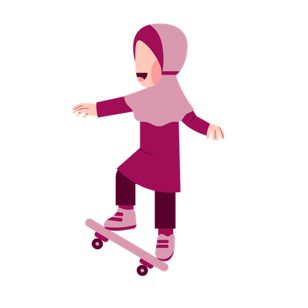 Personaje de niña hijab jugando patineta  Ilustración