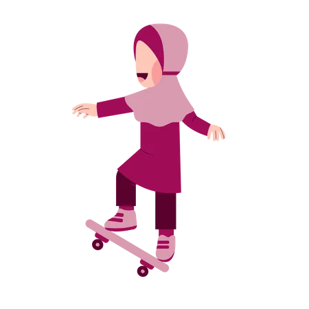 Personaje de niña hijab jugando patineta  Ilustración