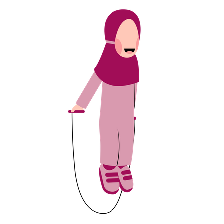 Hijab criança brincando de pular corda  Ilustração
