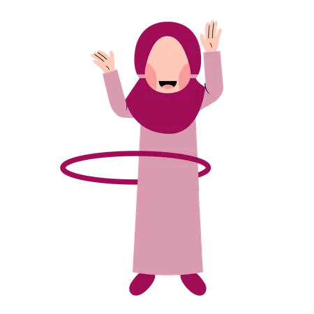 Criança Hijab brincando de bambolê  Ilustração