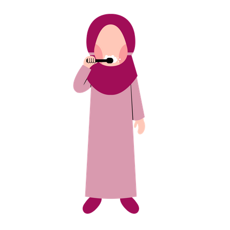 Garoto hijab escovando os dentes  Ilustração