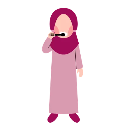 Garoto Hijab Escovando Os Dentes Ilustração