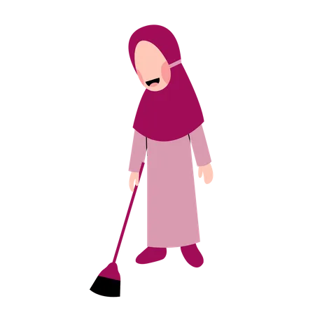 Garoto hijab varrendo o chão  Ilustração