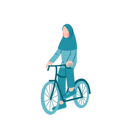 Hijab dama montando bicicleta  Ilustración