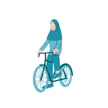 Hijab dame faisant du vélo  Illustration