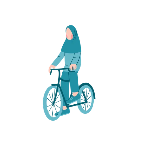 Hijab dame faisant du vélo  Illustration