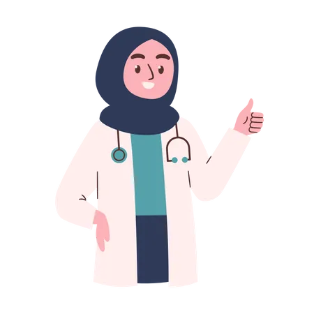 Doctora hijab mostrando el pulgar hacia arriba  Ilustración