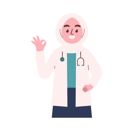 Hijab Doctora mostrando signo ok  Ilustración