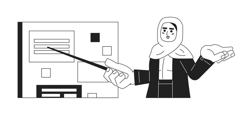 Empleada de hijab sosteniendo un puntero  Ilustración