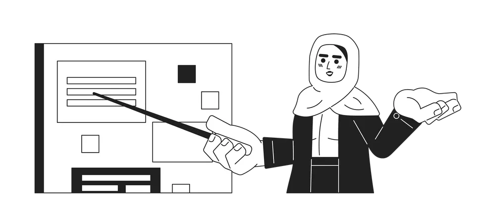 Empleada de hijab sosteniendo un puntero  Ilustración