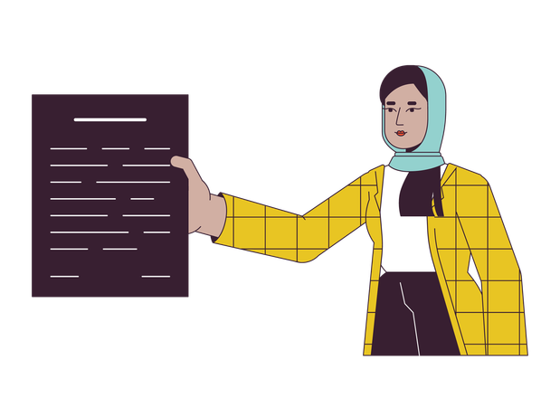 Employé de bureau hijab donnant des documents  Illustration