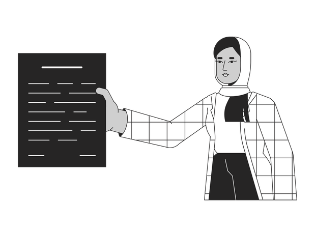 Un employé de bureau en hijab donne des documents  Illustration