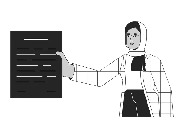 Un employé de bureau en hijab donne des documents  Illustration