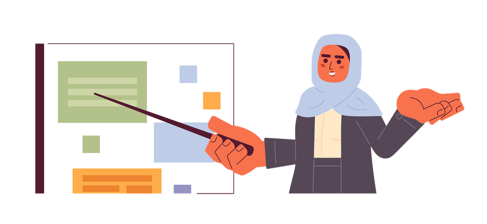 Hijab employee holding pointing stick  Illustration