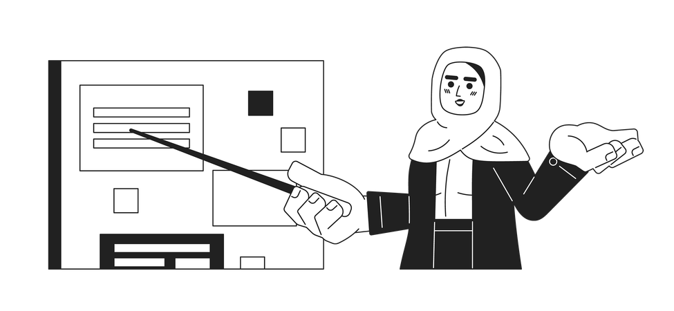 Hijab employee holding pointing stick  Illustration