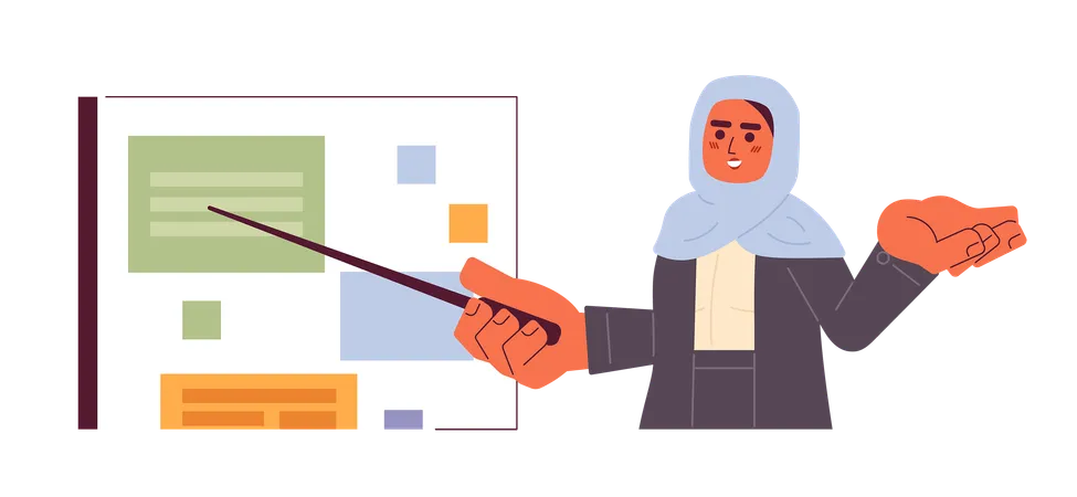 Hijab employee holding pointing stick  Illustration