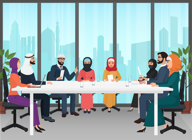 Empresarios de Hijab reunidos en la oficina  Ilustración