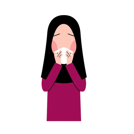 Enfant hijab qui éternue  Illustration